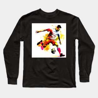 Soccer Player Graffiti Art Splash Paint Long Sleeve T-Shirt